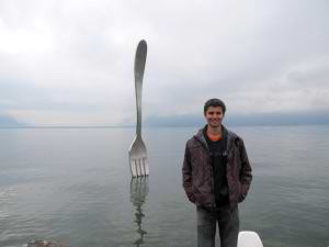 Montreaux, fork sticked in a Geneva lake